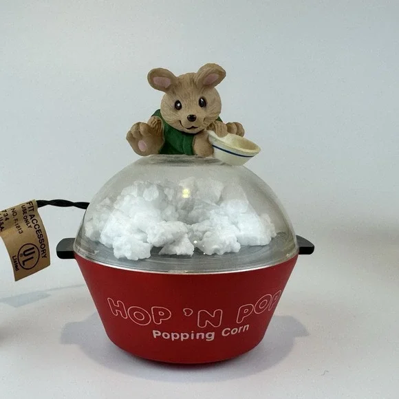 Hallmark 1990 Hop 'n Pop Popper Magic Motion Ornament Mouse Popcorn 07353 w/ Box - Picture 2 of 7